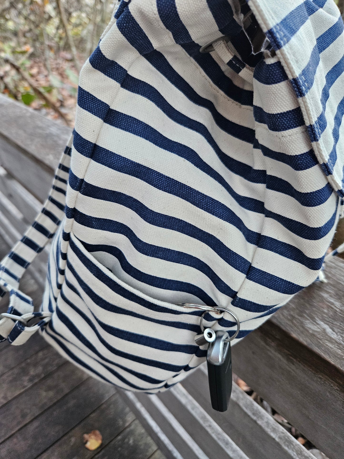 BAGGU Drawstring Backpack Canvas Stripe Navy/Natural White - Like New