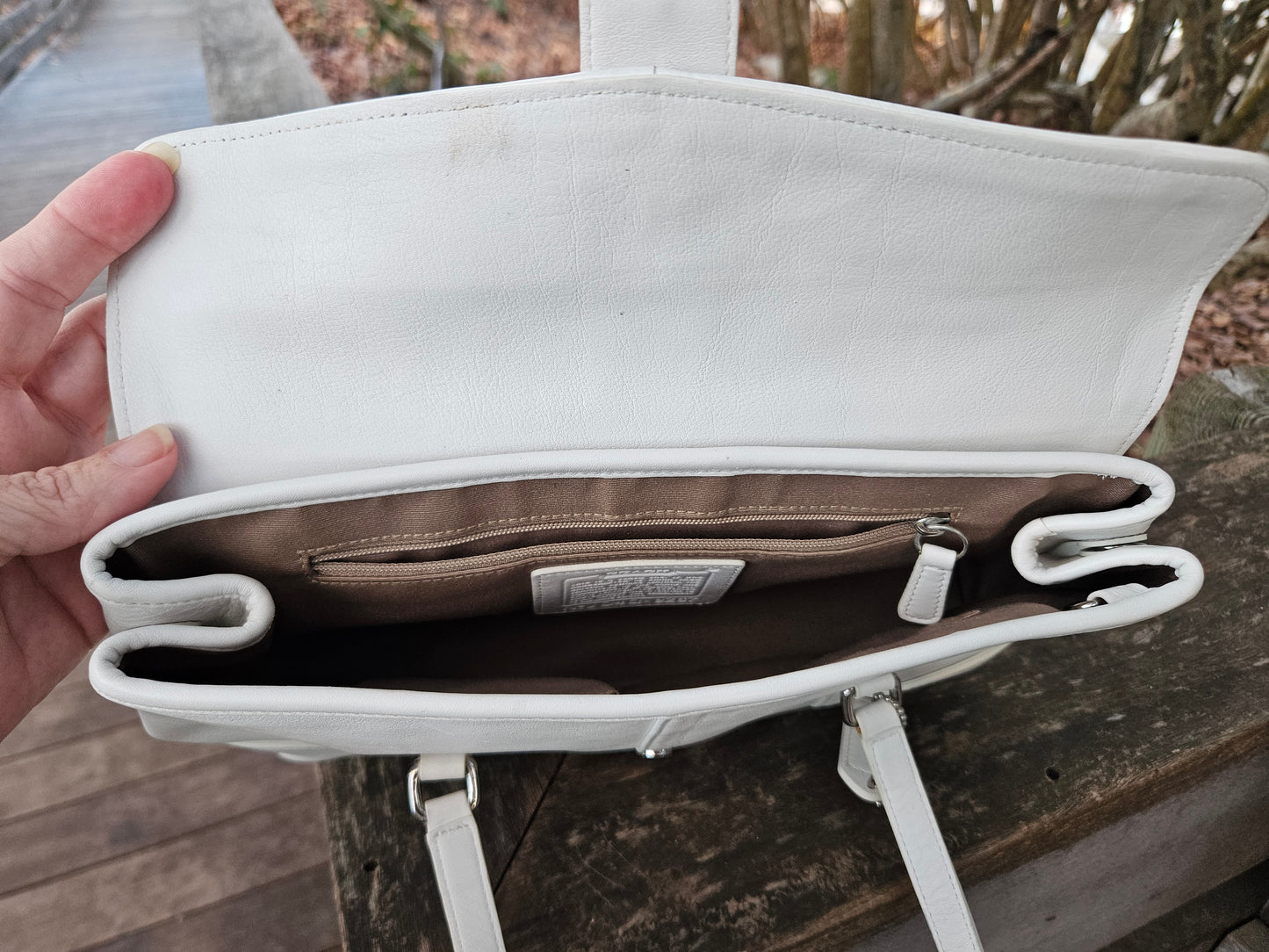 COACH Top Handle Satchel Handbag White Leather - LUXURY PREOWNED