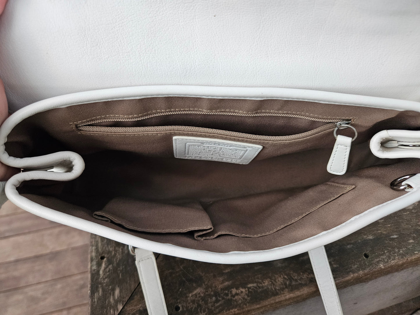 COACH Top Handle Satchel Handbag White Leather - LUXURY PREOWNED