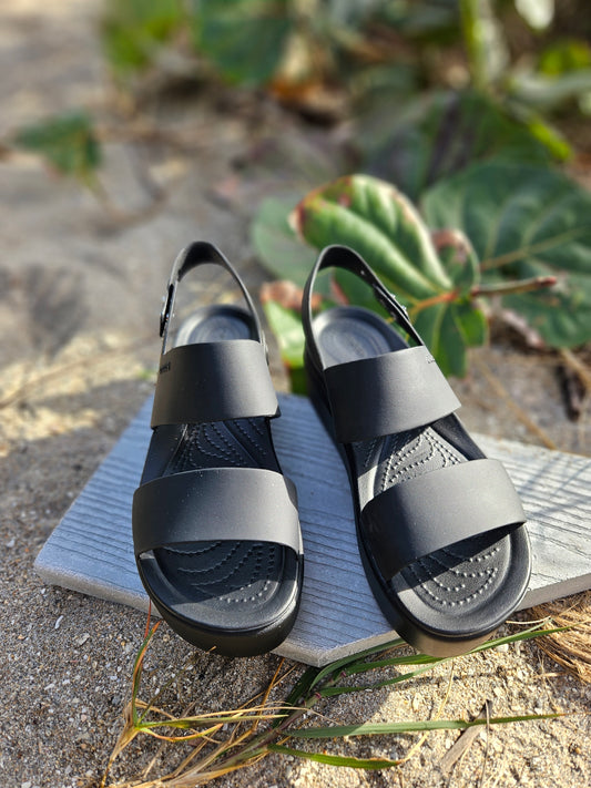 Women's CROCS Strappy Platform Rubber Sandals - Black, Size 7