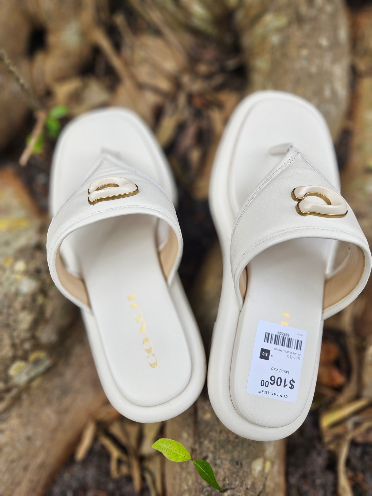 COACH Sylvie Bubble Platform Thong Sandal Size 8 Off White - NEW