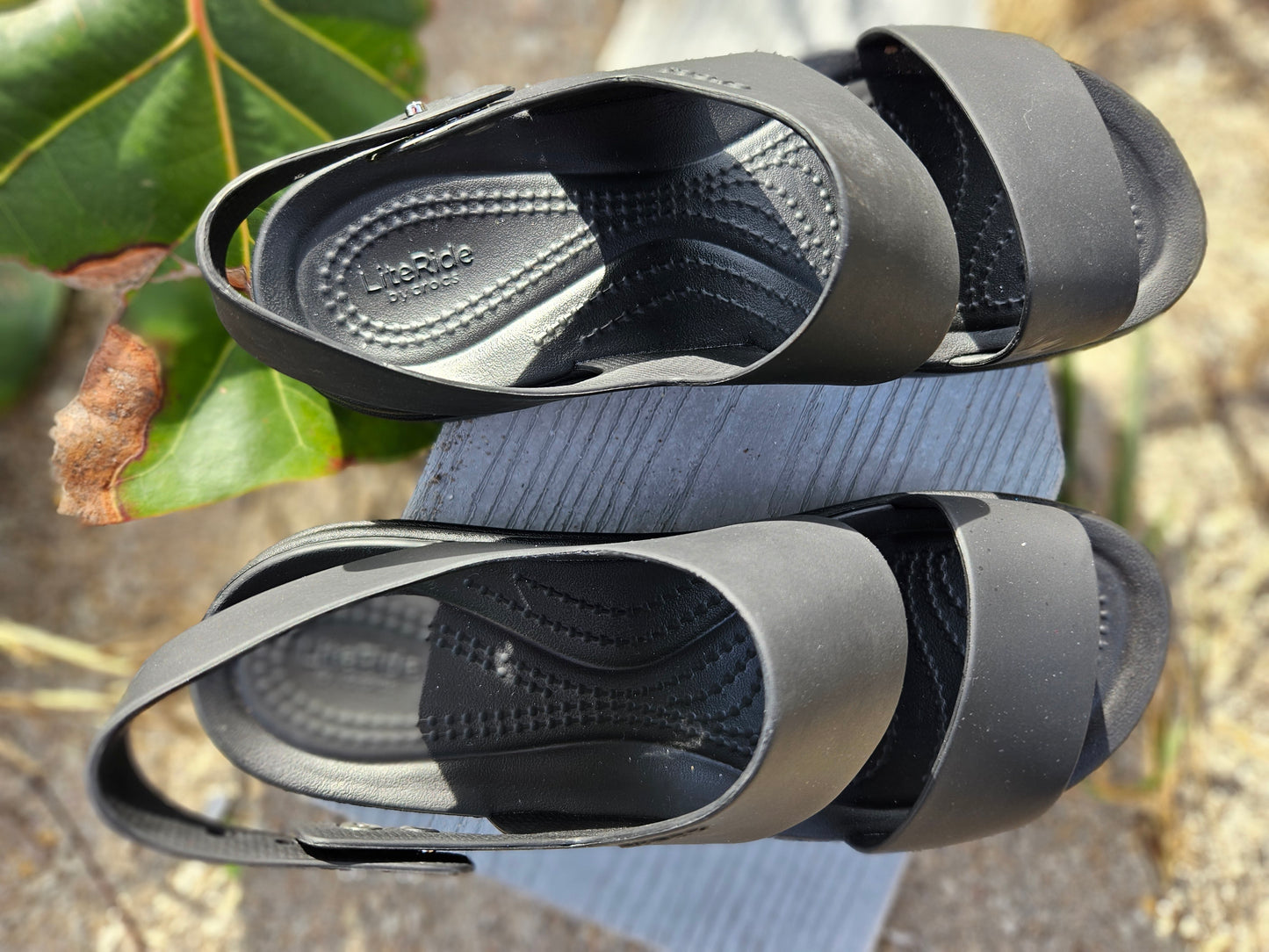 Women's CROCS Strappy Platform Rubber Sandals - Black, Size 7